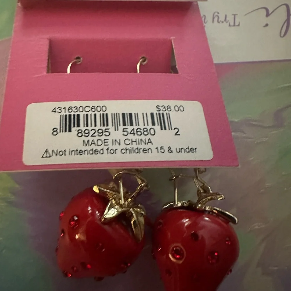 Betsey Johnson Baby Cakes Red Strawberry Resin Earrings NWT - Picture 9 of 10